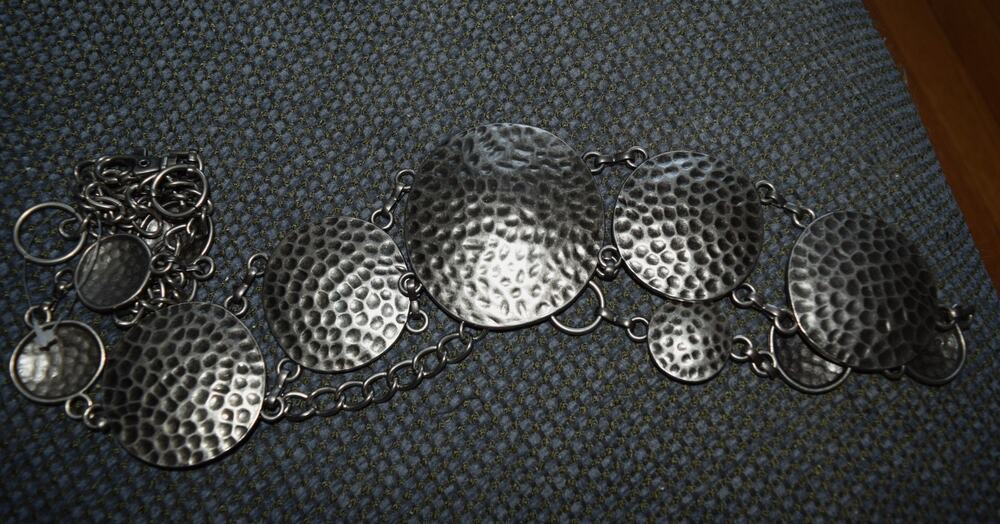 Statement Chain Belt Oversized 3" Hammered Metal Discs Antique Silver Boho